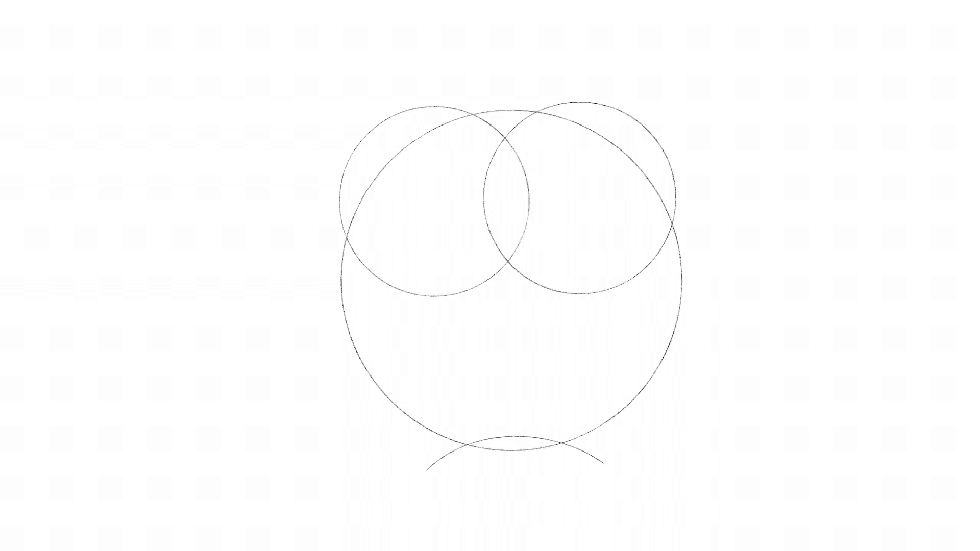 Step 2 of drawing the Apple logo: Draw two circles and an arc