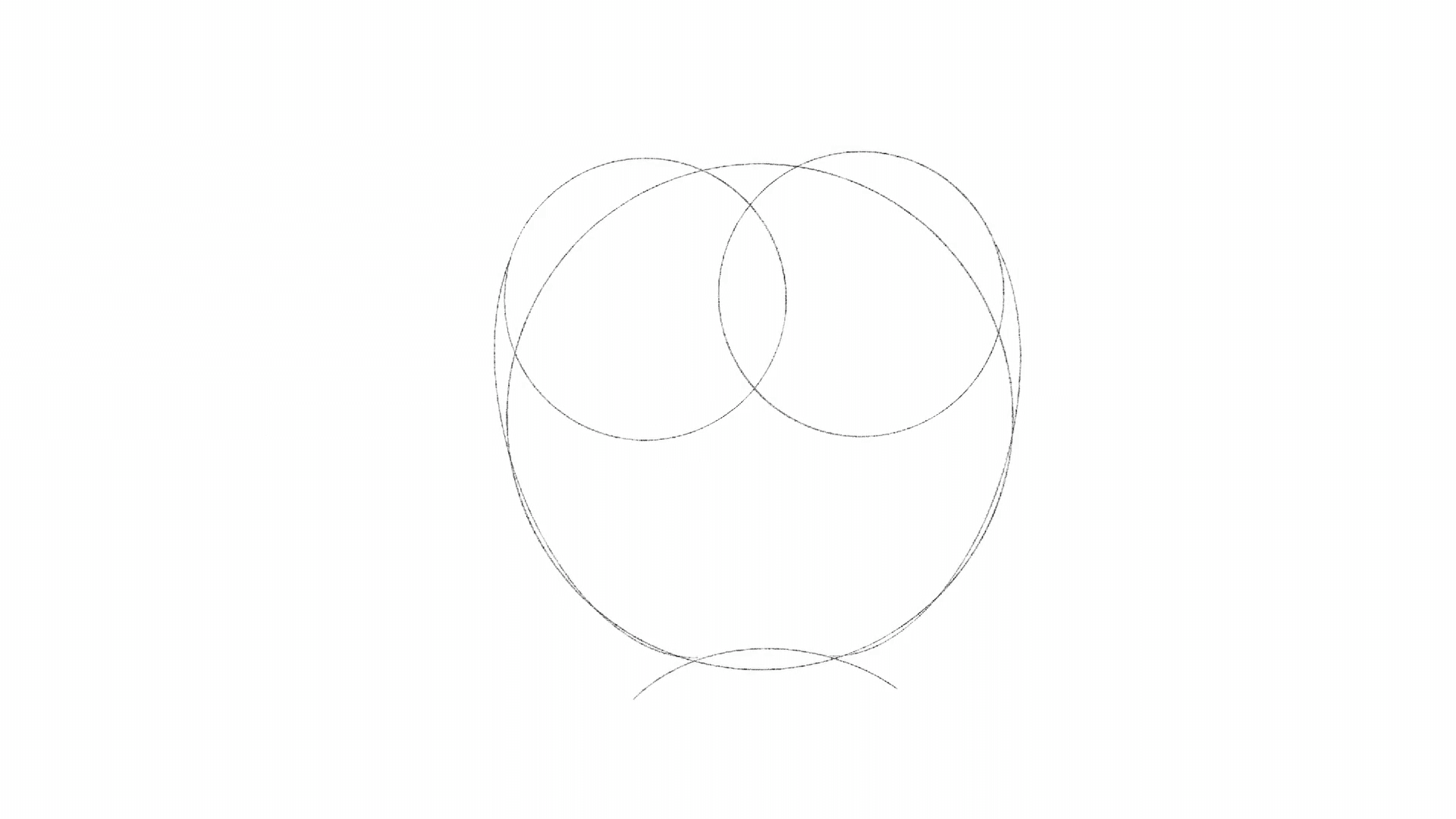Step 3 of drawing the Apple logo: Draw two arcs connecting the smaller and larger circles