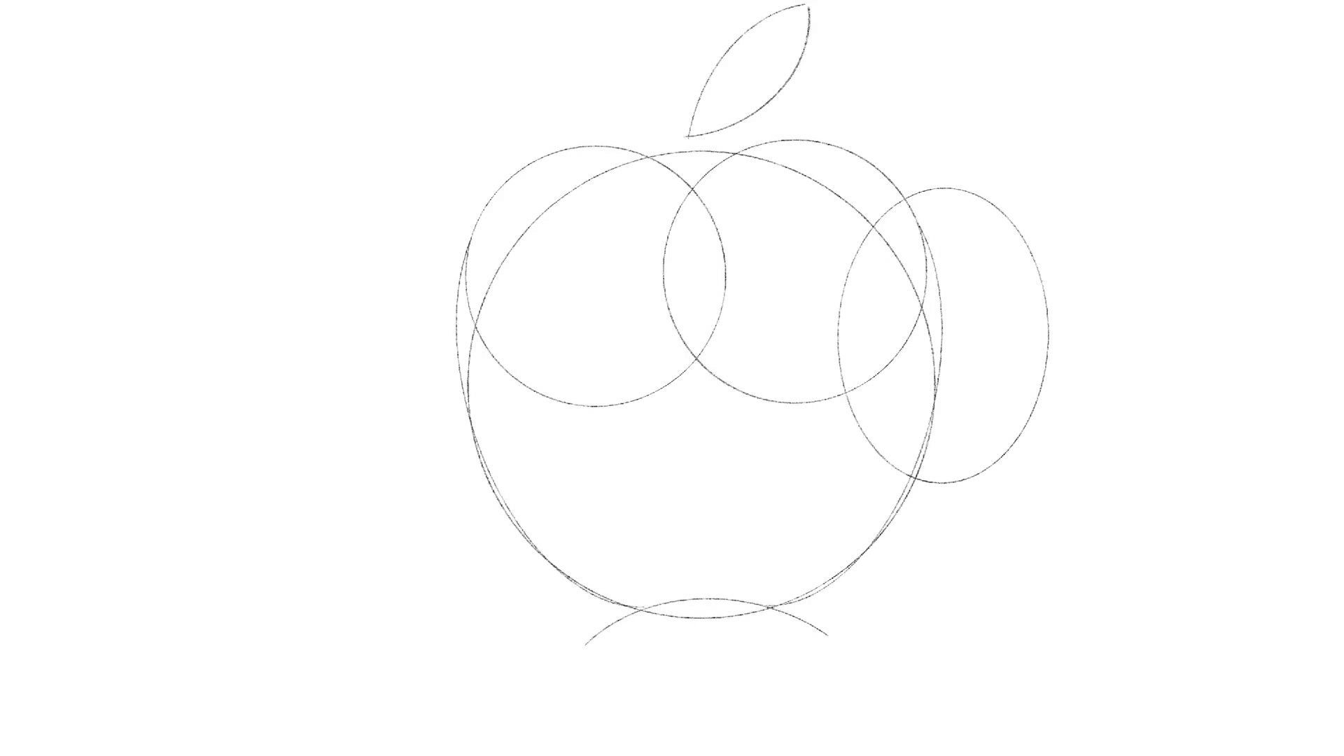 Step 4 of drawing the Apple logo: Draw the bite and stem of the apple