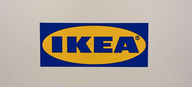 Ikea logo attached to a wall