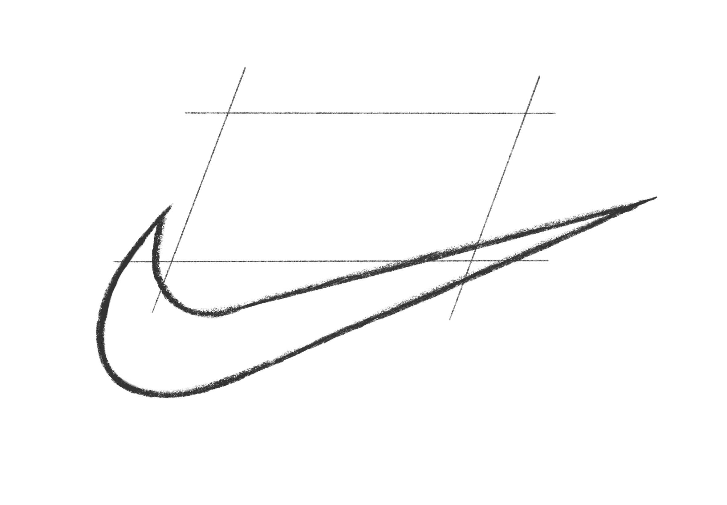 Step 4 of drawing the Nike logo: Create an outline for the 'Nike'-letters
