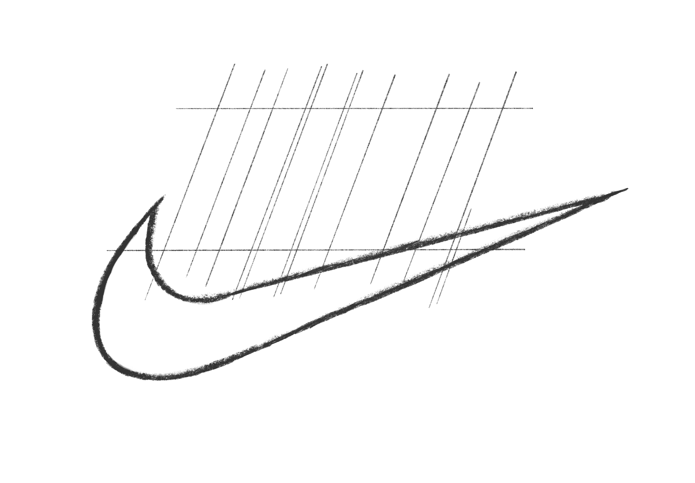 Step 5 of drawing the Nike logo: Create vertical outlines for the 'Nike'-letters