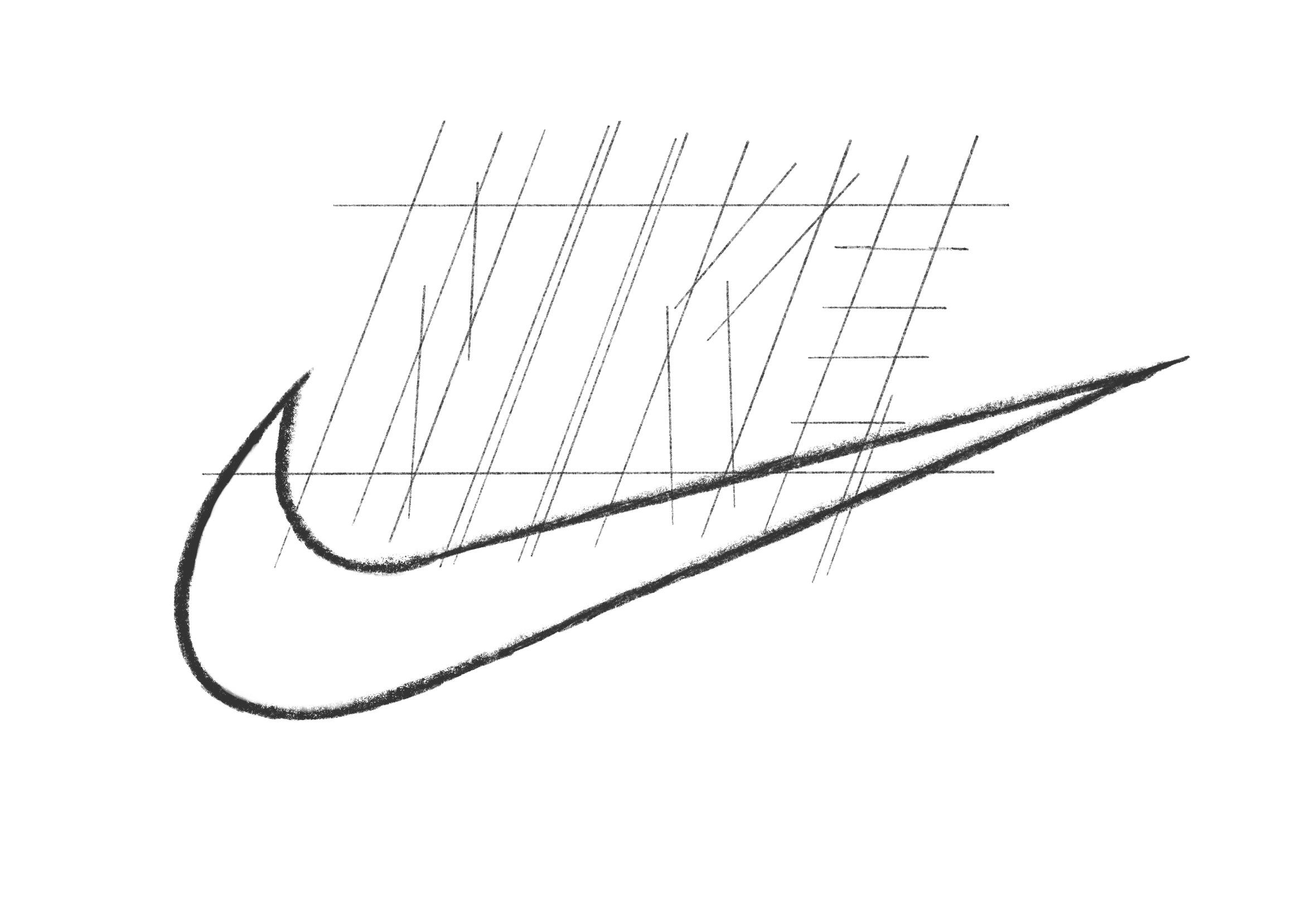 Step 6 of drawing the Nike logo: Draw the other lines of the 'Nike'-letters