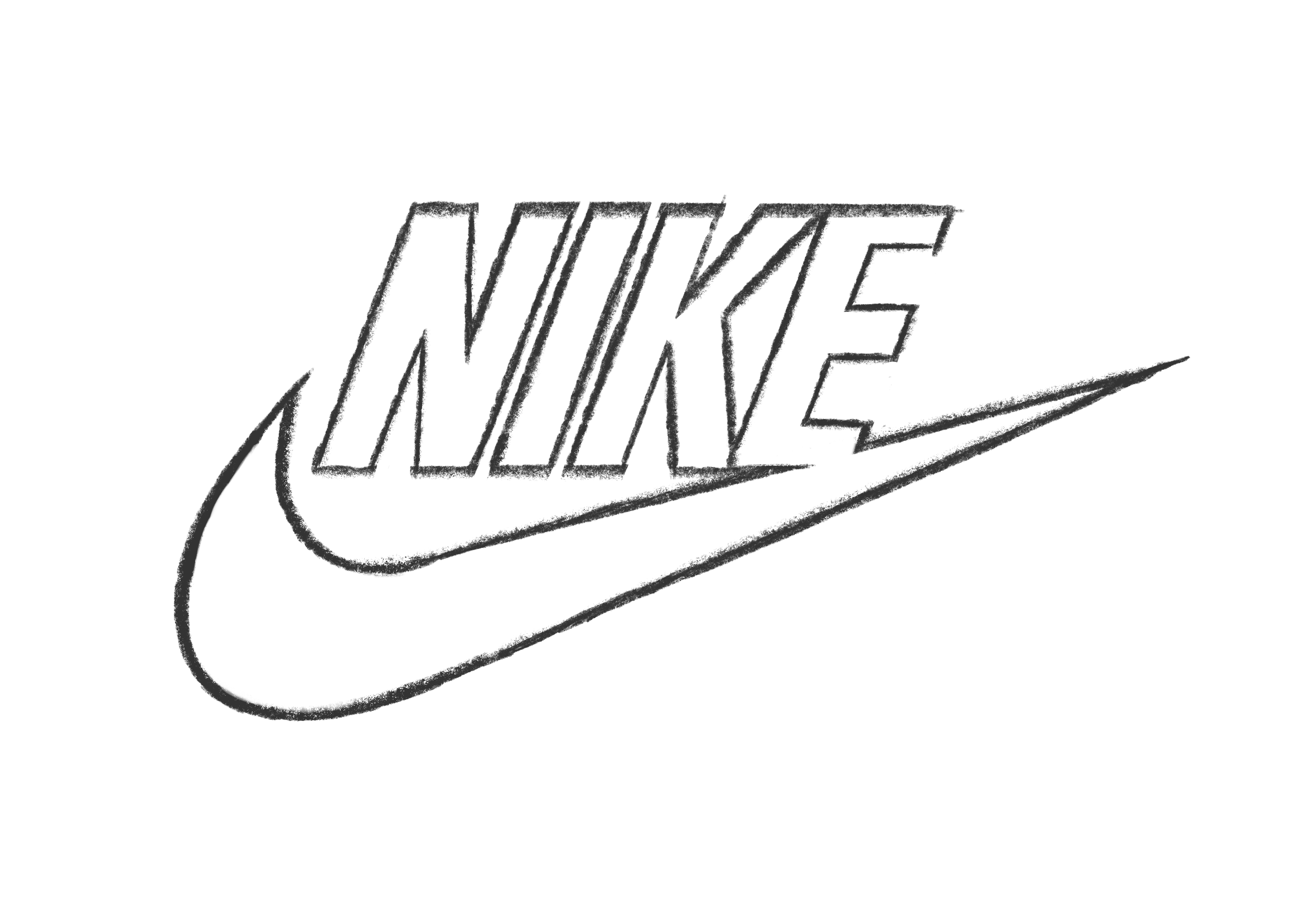 Step 7 of drawing the Nike logo: Trace the letters and erase the outlines to finish the logo