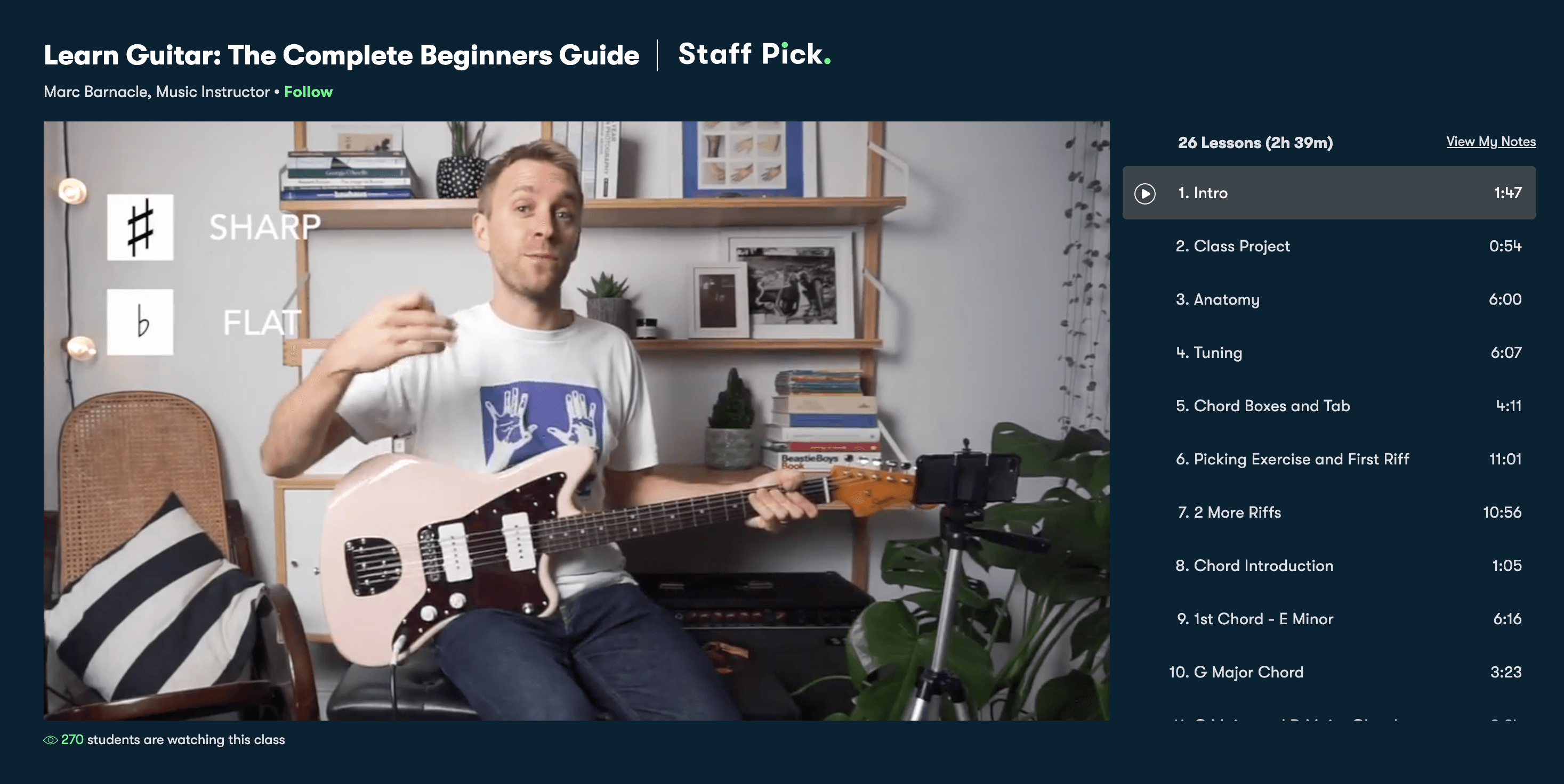 A still from the Skillshare course 'Learn Guitar: The Complete Beginners Guide'