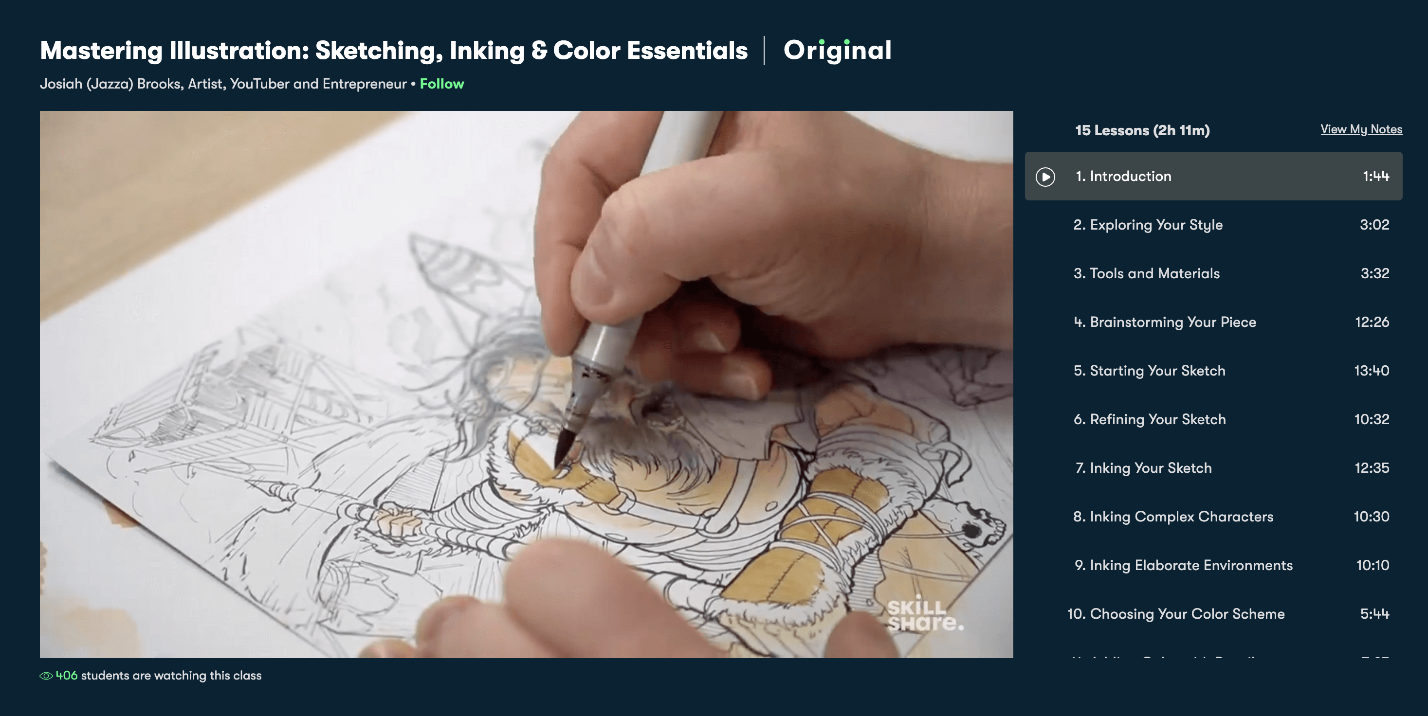 A still from the Skillshare course 'Mastering Illustration: Sketching, Inking & Color Essentials'