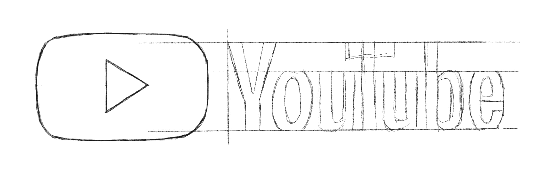 Step 4 of drawing the YouTube logo: Create a rough sketch of the letters